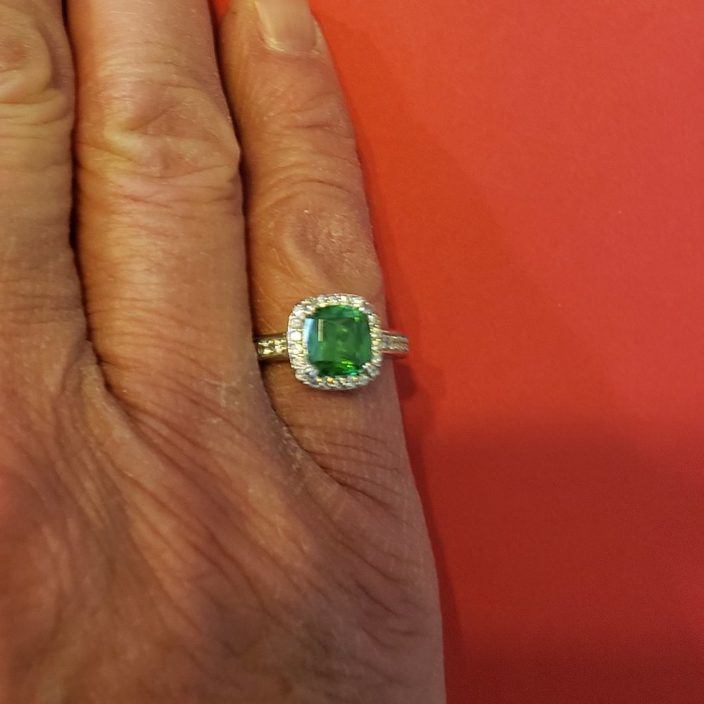 925 Lab Created Emerald Diamond Ring - image 2